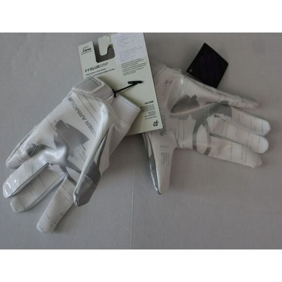 Under Armour 1370128 100 UA F8 Women Size LARGE Wht Silver Football Skill Gloves - Picture 5 of 11